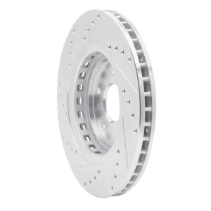 Acura MDX Brake Rotor (1) - Front Right - R1 Concepts - Drilled & Slotted - Silver - `14-`20
